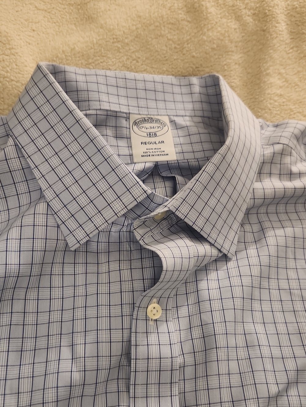 Brooks Brothers Men’s Light Blue Dress Shirt with Navy Windowpane - Picture 4 of 7